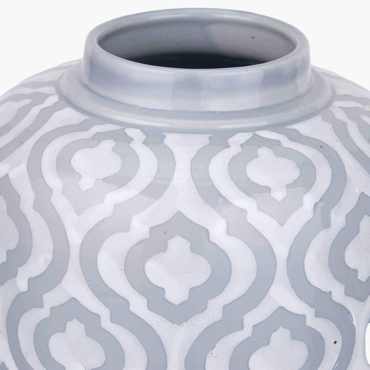 Pacific Lifestyle Celia Grey and White Ceramic Geo Pattern Lidded Ginger Jar
