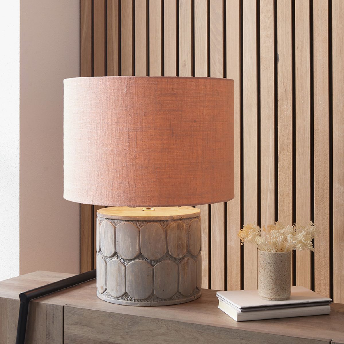 Pacific Lifestyle Cezara Embossed Grey Wood Wide Table Lamp Base