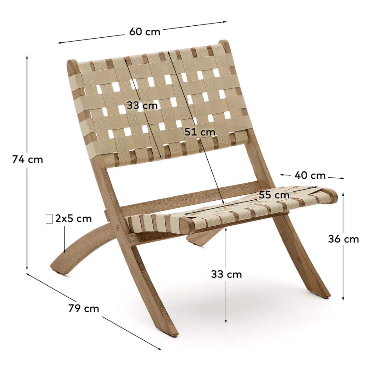 Kave Home FSC 100% green cord and solid acacia wood Chabeli folding chair
