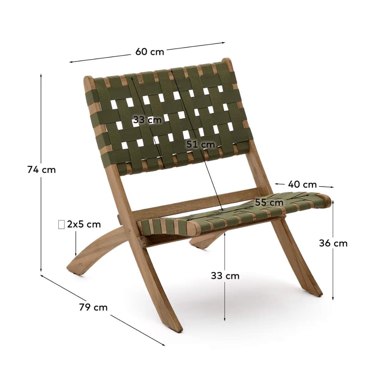 Kave Home FSC 100% green cord and solid acacia wood Chabeli folding chair