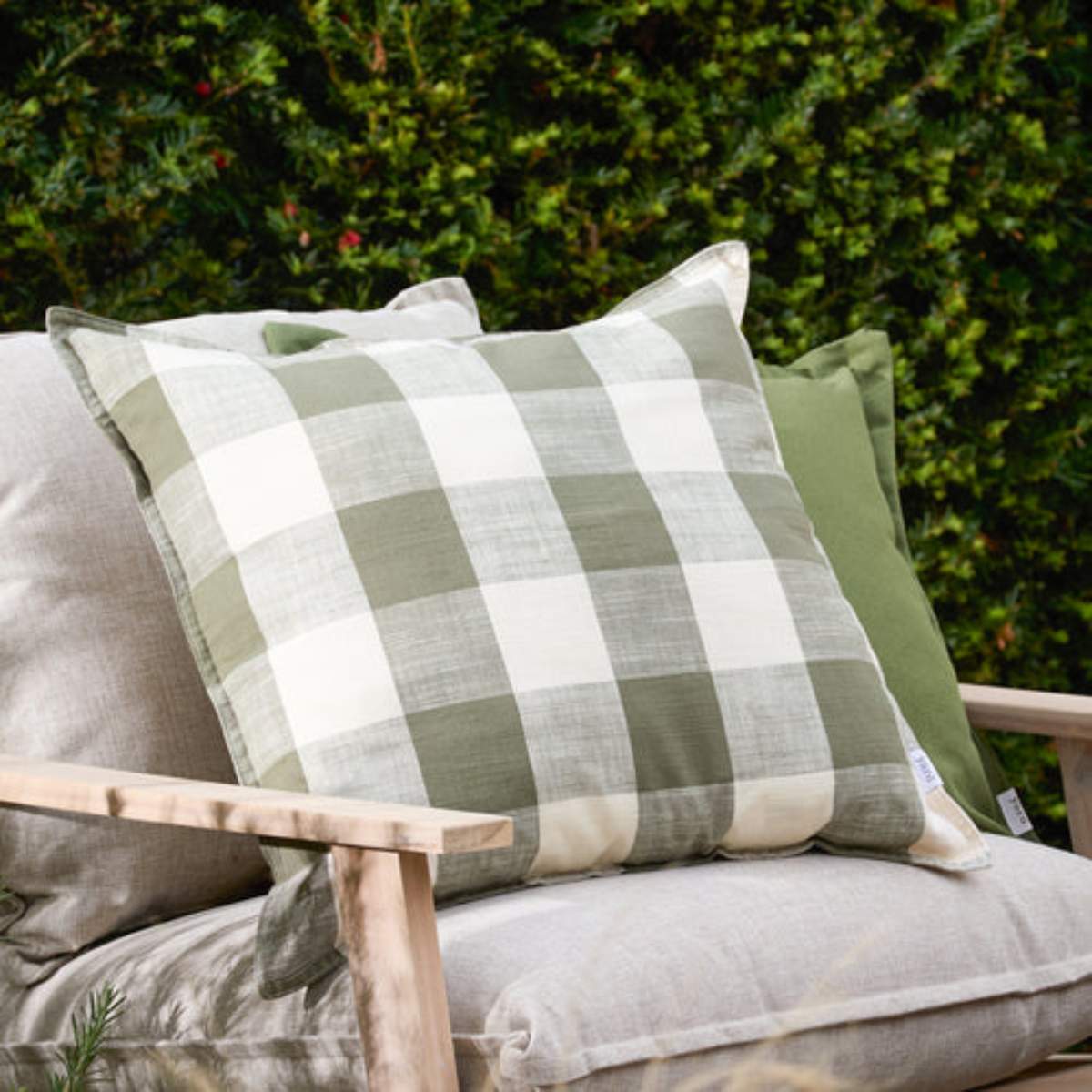 Furn Chesil Check 100% Cotton Outdoor Cushion Moss