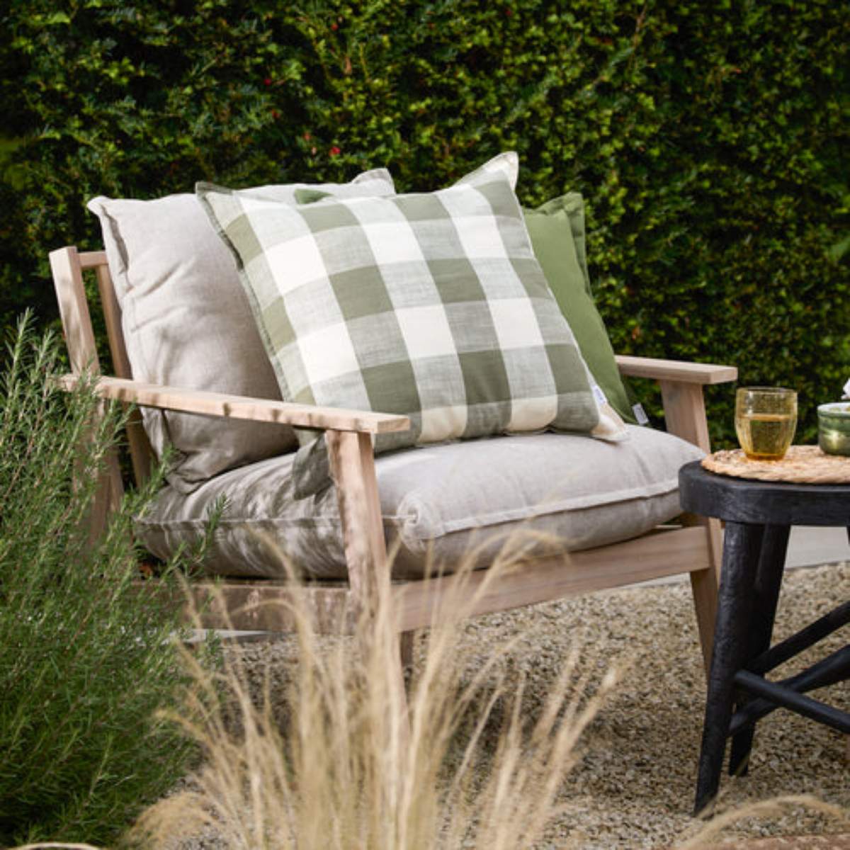 Furn Chesil Check 100% Cotton Outdoor Cushion Moss