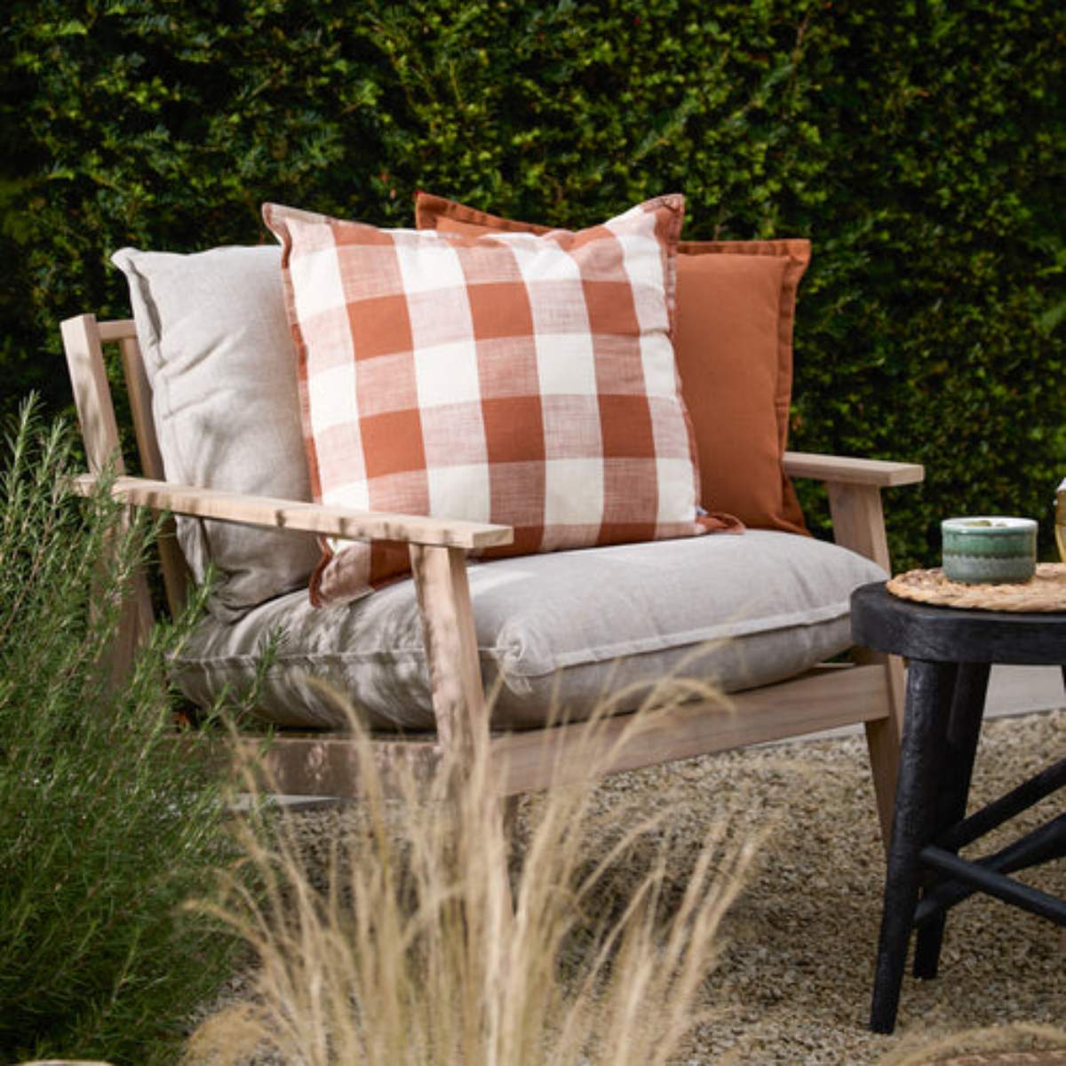 Furn Chesil Check 100% Cotton Outdoor Cushion Pecan