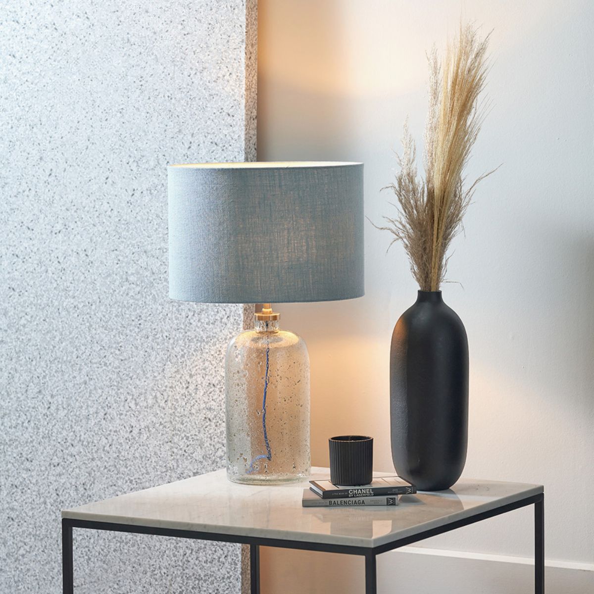 Designers Guild Chinon Glass Table Lamp Base and Shade Delft