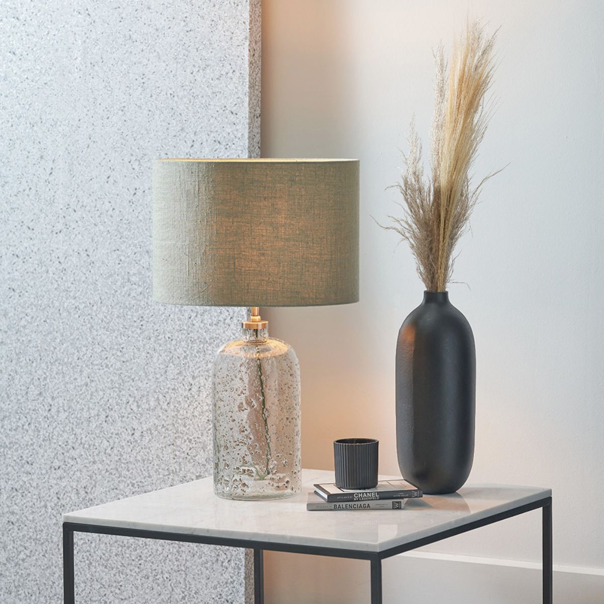Designers Guild Chinon Glass Table Lamp Base and Shade Moss