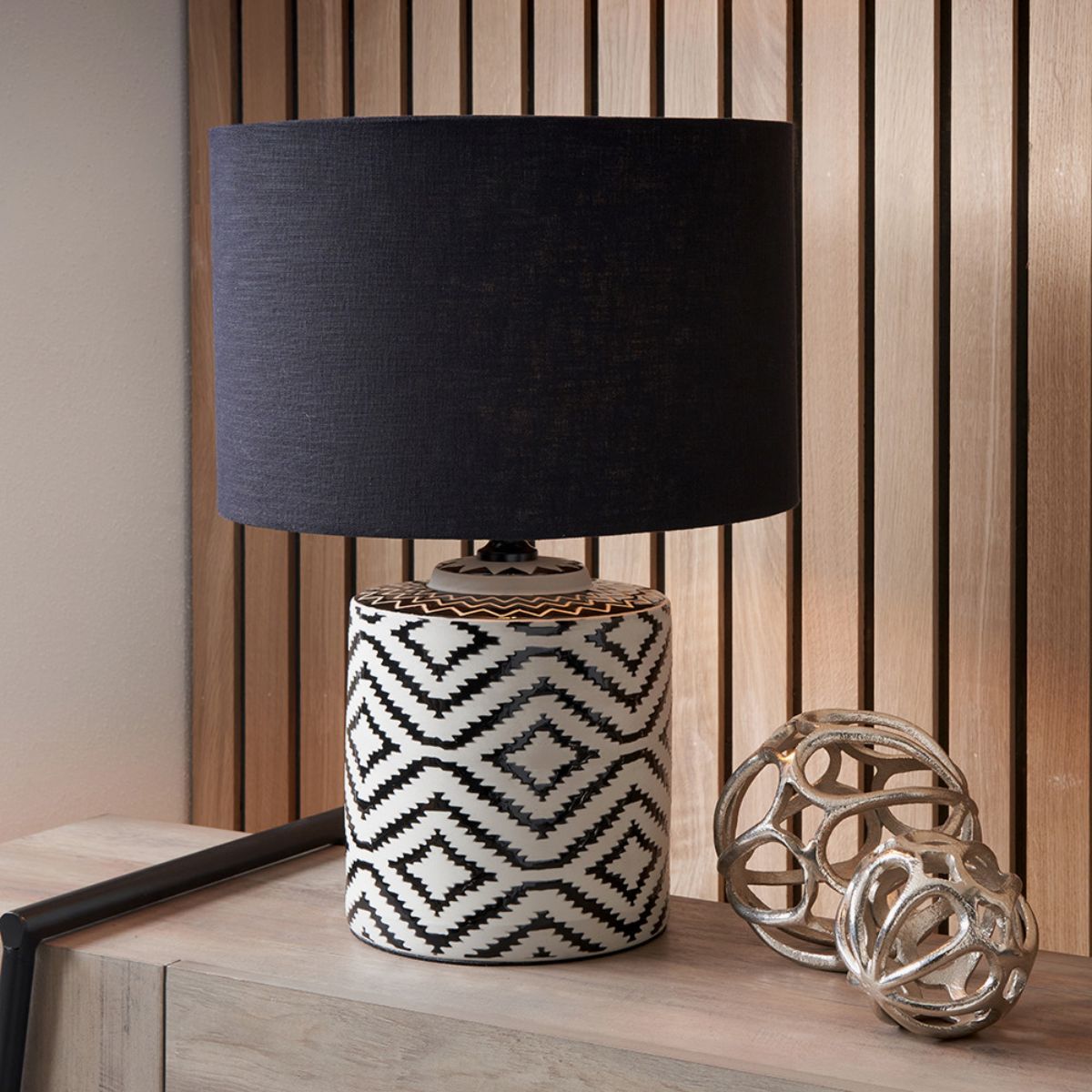 Pacific Lifestyle Chirala Black and White Ikat Ceramic Table Lamp Base