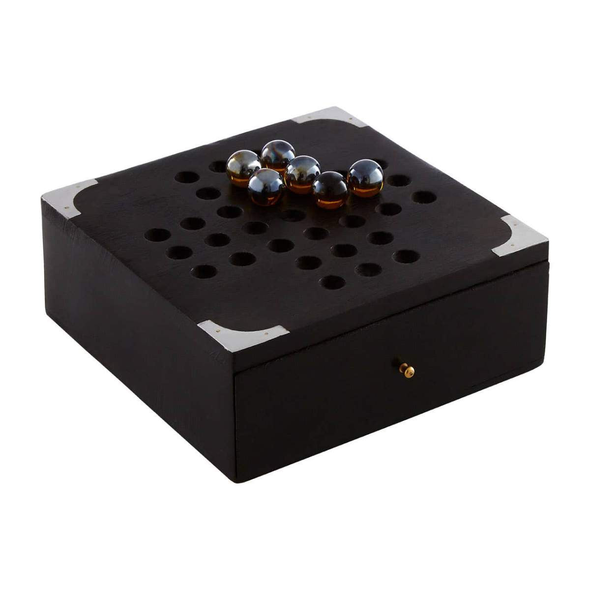 Beaumonde Home Churchill Games Black Sheesham Wood Solitaire Games Box