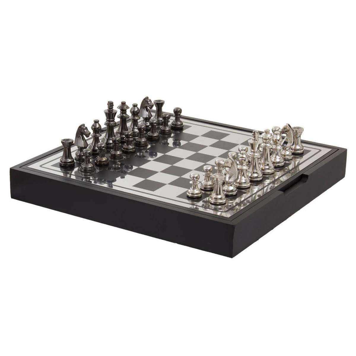 Beaumonde Home Churchill Games Black and Silver Chess Set