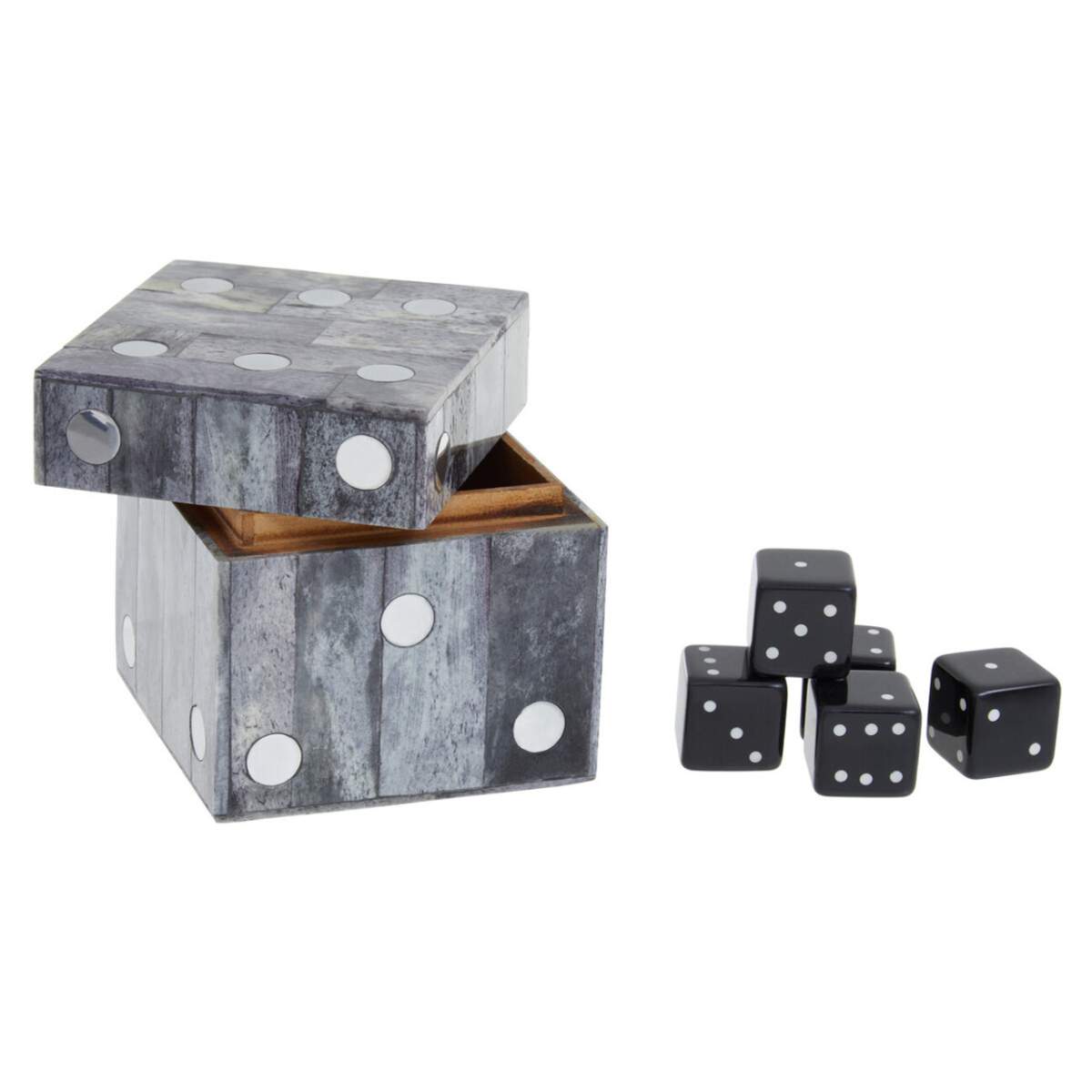 Beaumonde Home Churchill Games Grey Bone Dice Box with 5 Black Dice