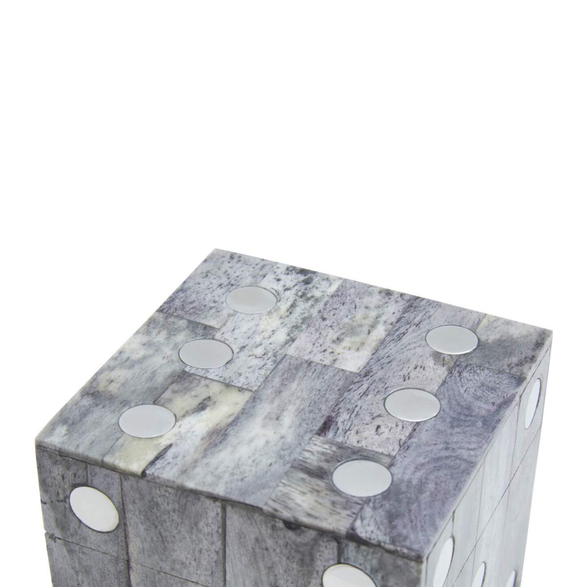 Beaumonde Home Churchill Games Grey Bone Dice Box with 5 Black Dice