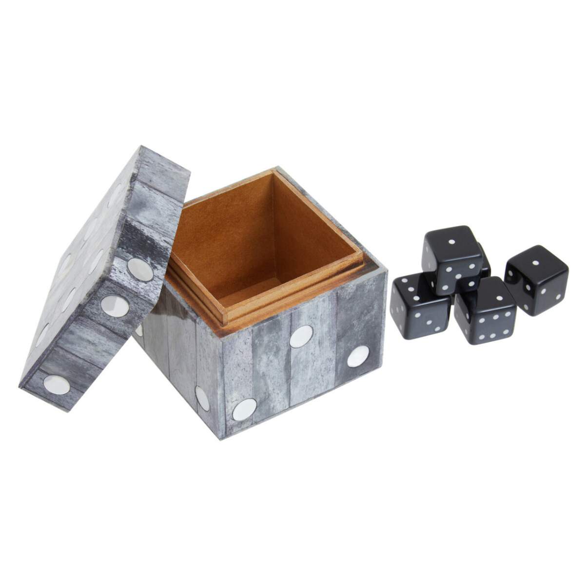 Beaumonde Home Churchill Games Grey Bone Dice Box with 5 Black Dice