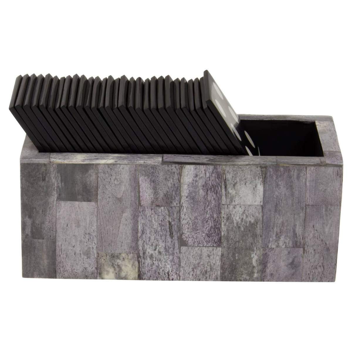 Beaumonde Home Churchill Games Grey Bone Domino Set with Black Dominoes