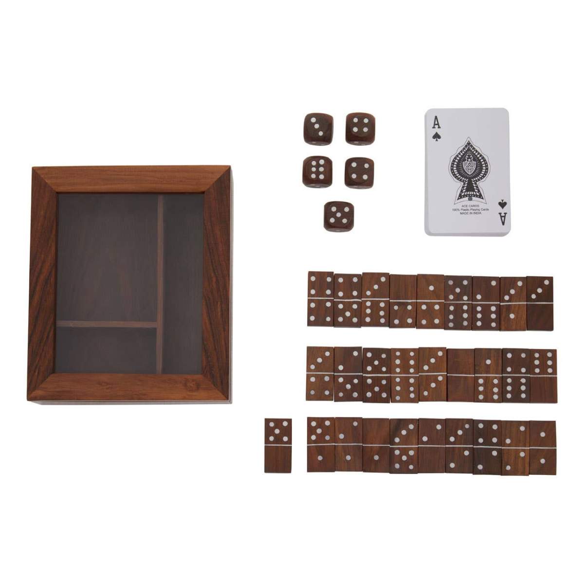 Beaumonde Home Churchill Games Set With Dominoes Dice and Playing Cards