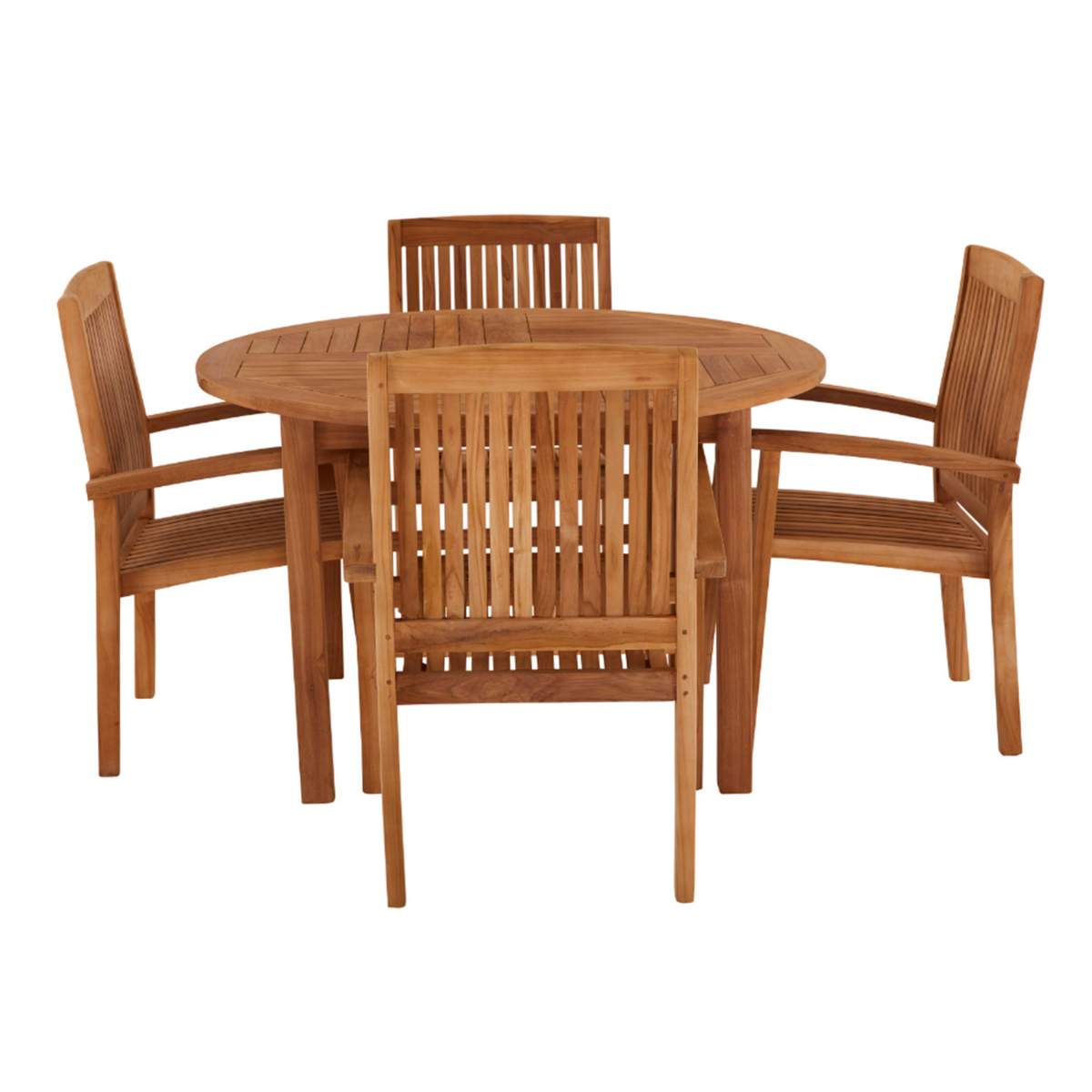 Garden Trading Churn Teak Round Table 120cm & 4 Henley Stacking Armchairs