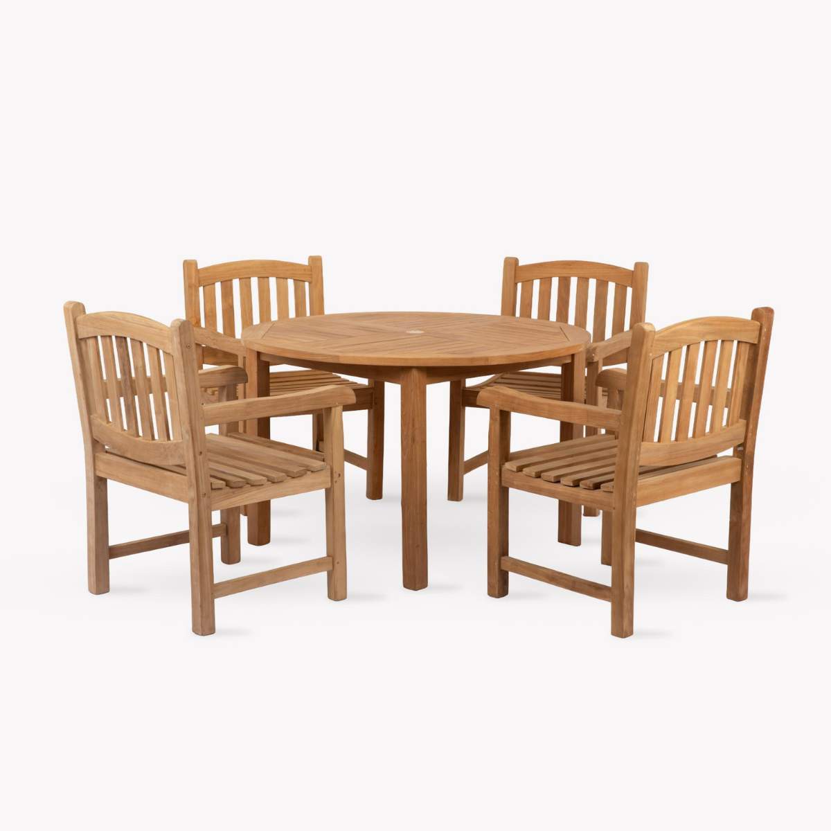 Garden Trading Churn Teak Round Table 120cm & 4 Malvern Armchairs