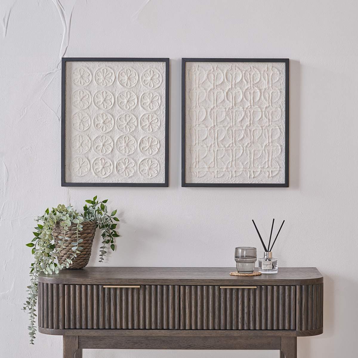 Pacific Lifestyle S/2 Circular Pattern Natural Paper Design Wall Art with Black Frames