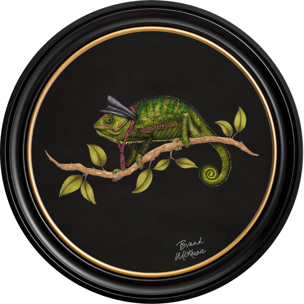 Brand McKenzie Punk Rocks Cleo Framed Round Art Print with Charcoal Black Background
