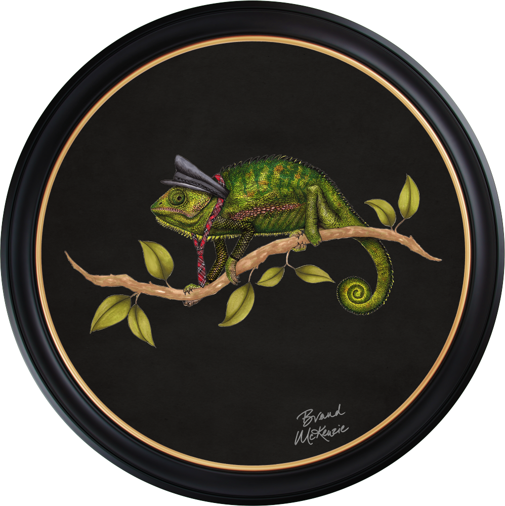 Brand McKenzie Punk Rocks Cleo Framed Round Art Print with Charcoal Black Background
