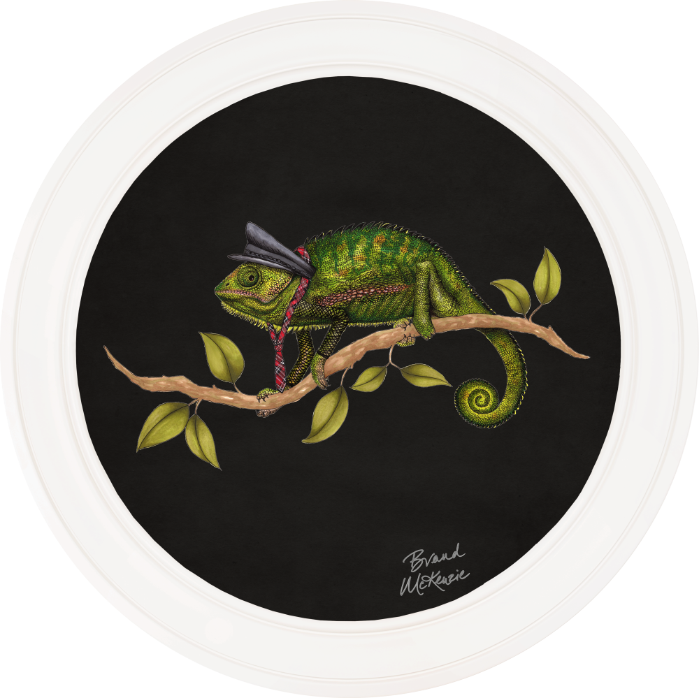 Brand McKenzie Punk Rocks Cleo Framed Round Art Print with Charcoal Black Background