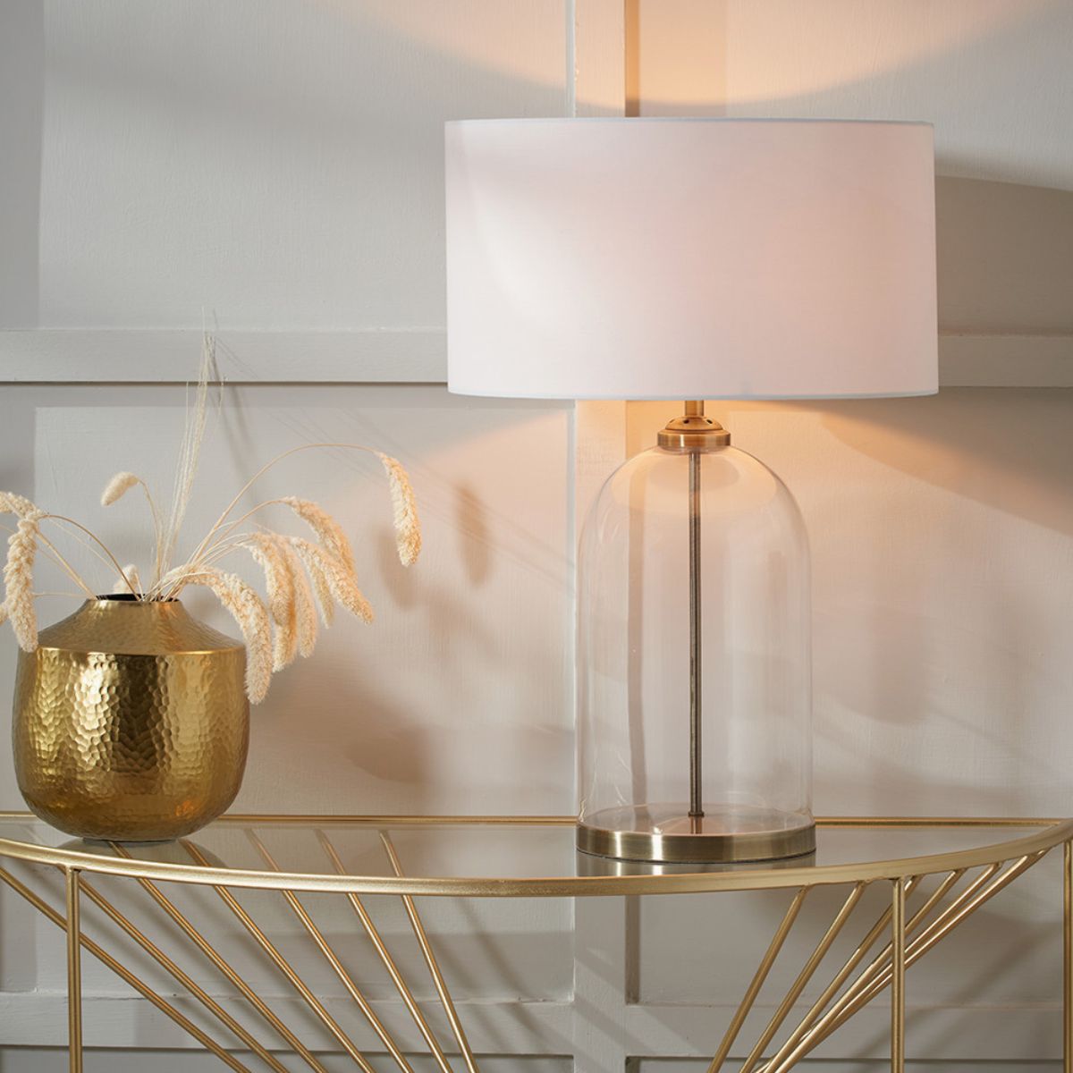 Pacific Lifestyle Cloche Clear Glass and Antique Brass Table Lamp