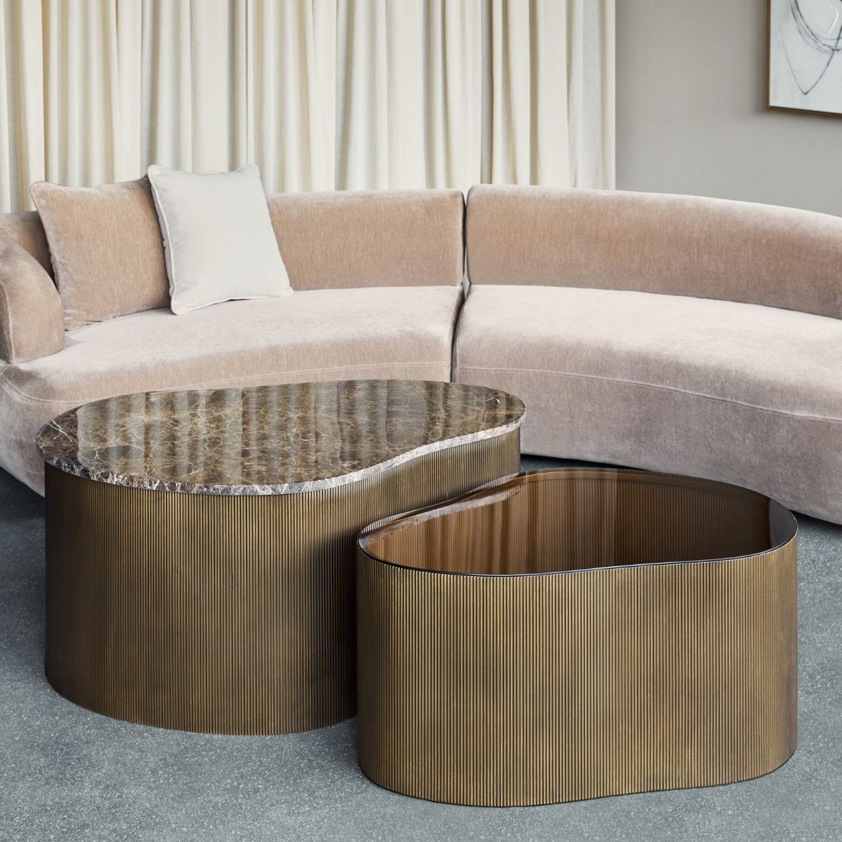Libra Interiors Cloud Marble & Glass Set of 2 Coffee Tables