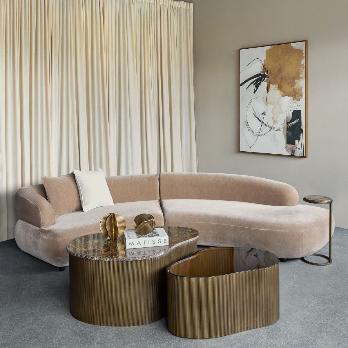 Libra Interiors Cloud Marble & Glass Set of 2 Coffee Tables