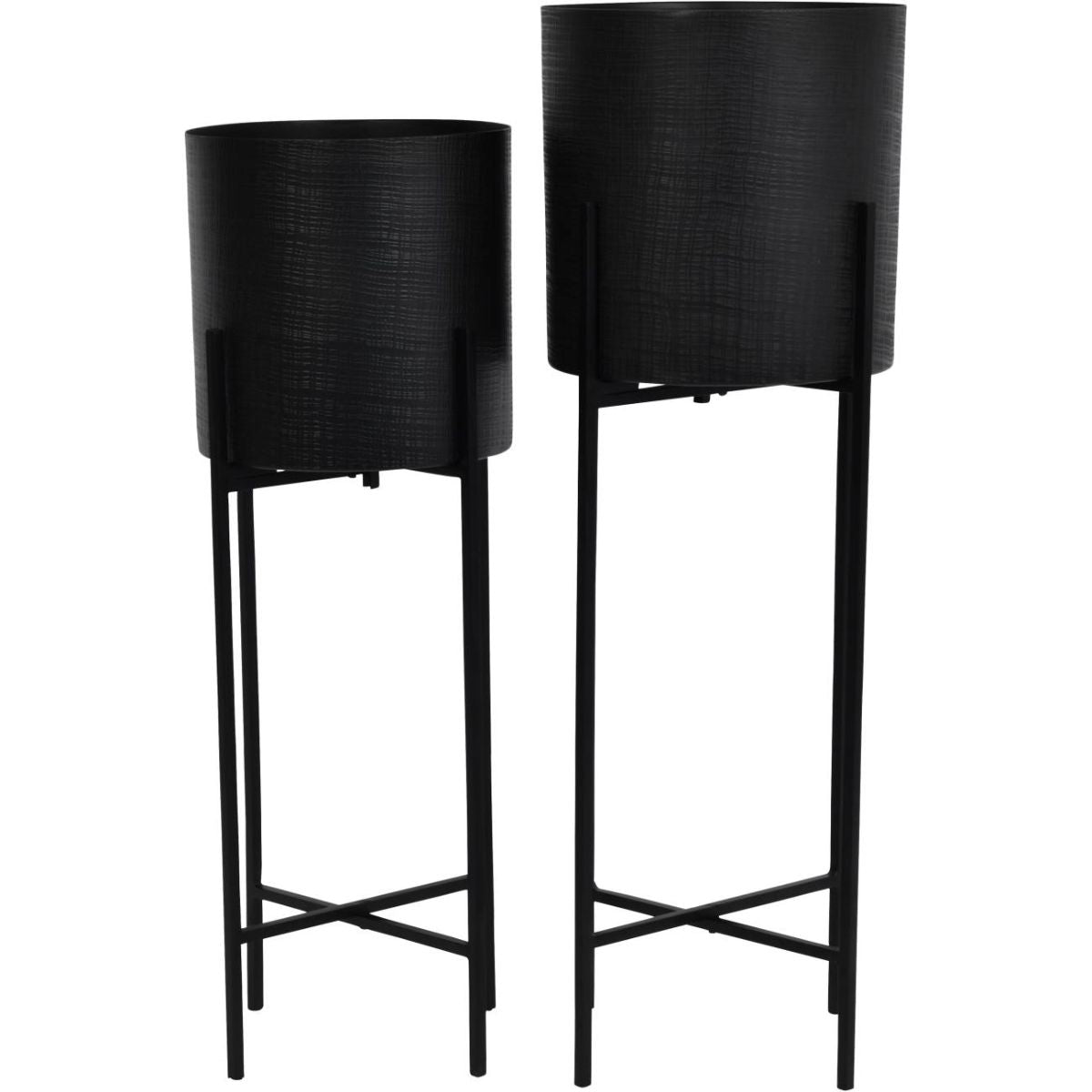 Libra Interiors Clyde Floor Standing Matt Black Set of 2 Planters