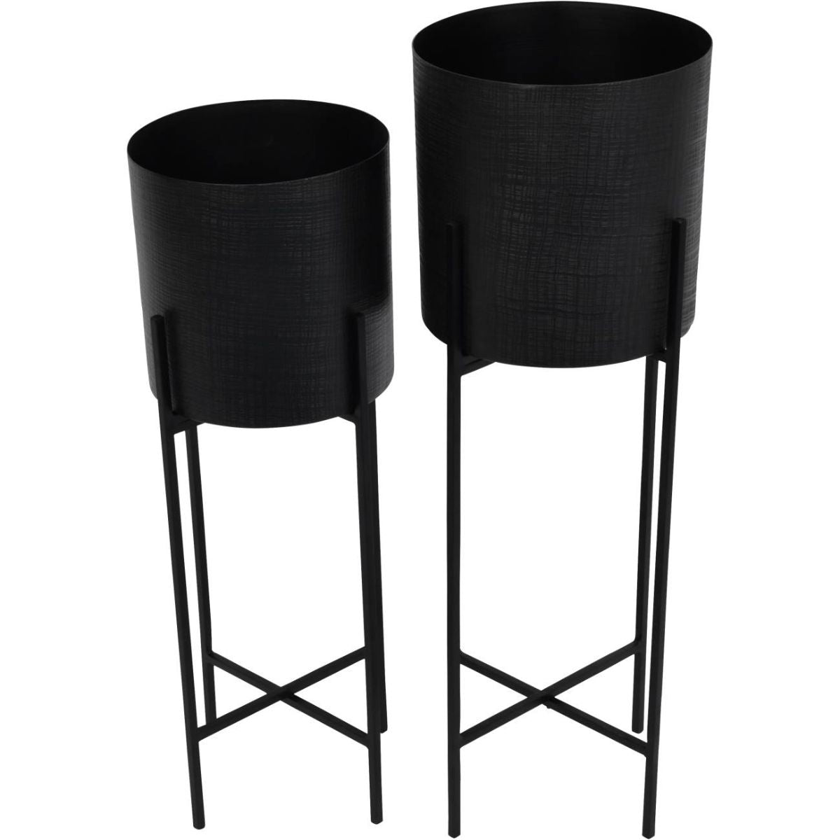 Libra Interiors Clyde Floor Standing Matt Black Set of 2 Planters