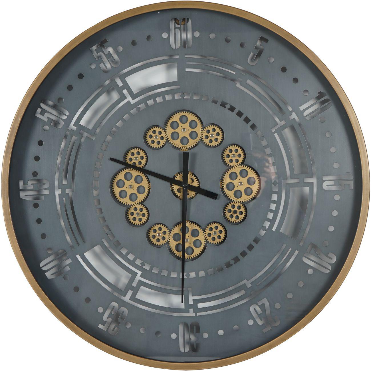 Cogs Industrial Round Gold and Grey Wall Clock 75cm-Beaumonde