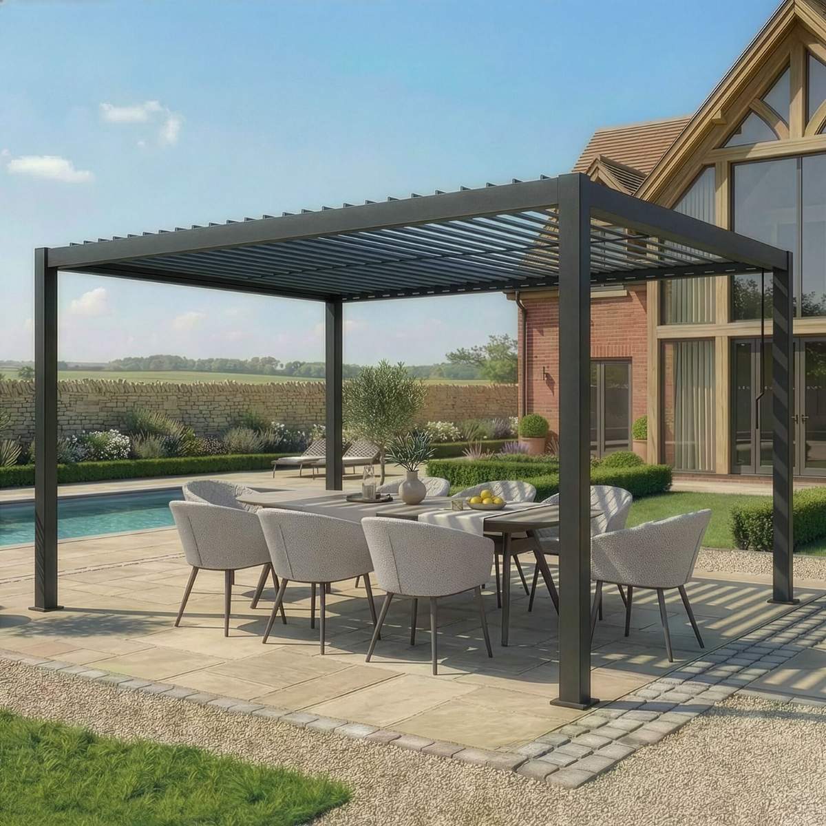 Maze - Como 3m x 4m Aluminium Garden Pergola With LED Lights