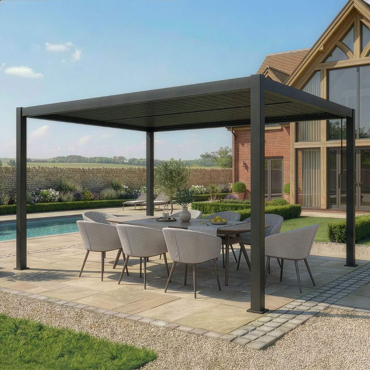 Maze - Como 3m x 4m Aluminium Garden Pergola With LED Lights