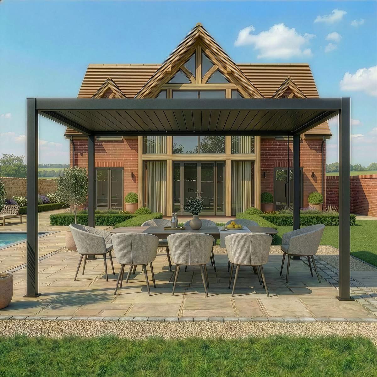 Maze - Como 3m x 4m Aluminium Garden Pergola With LED Lights