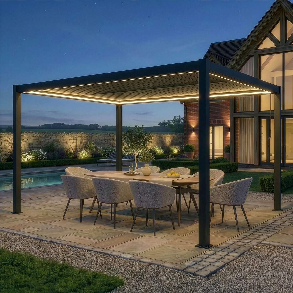 Maze - Como 3m x 4m Aluminium Garden Pergola With LED Lights