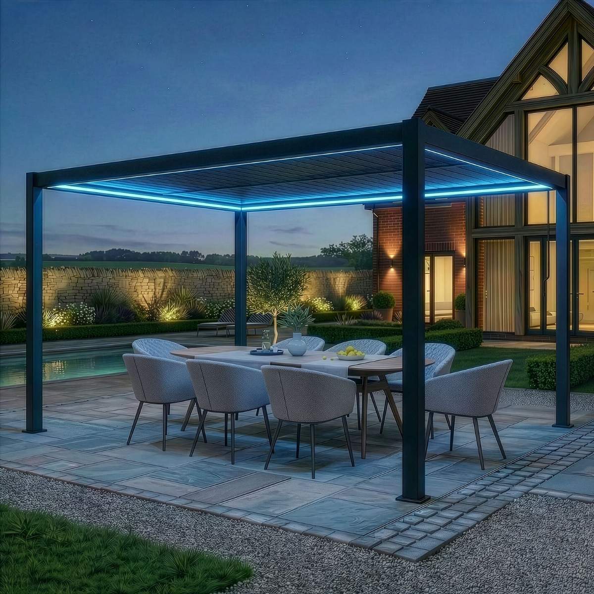 Maze - Como 3m x 4m Aluminium Garden Pergola With LED Lights