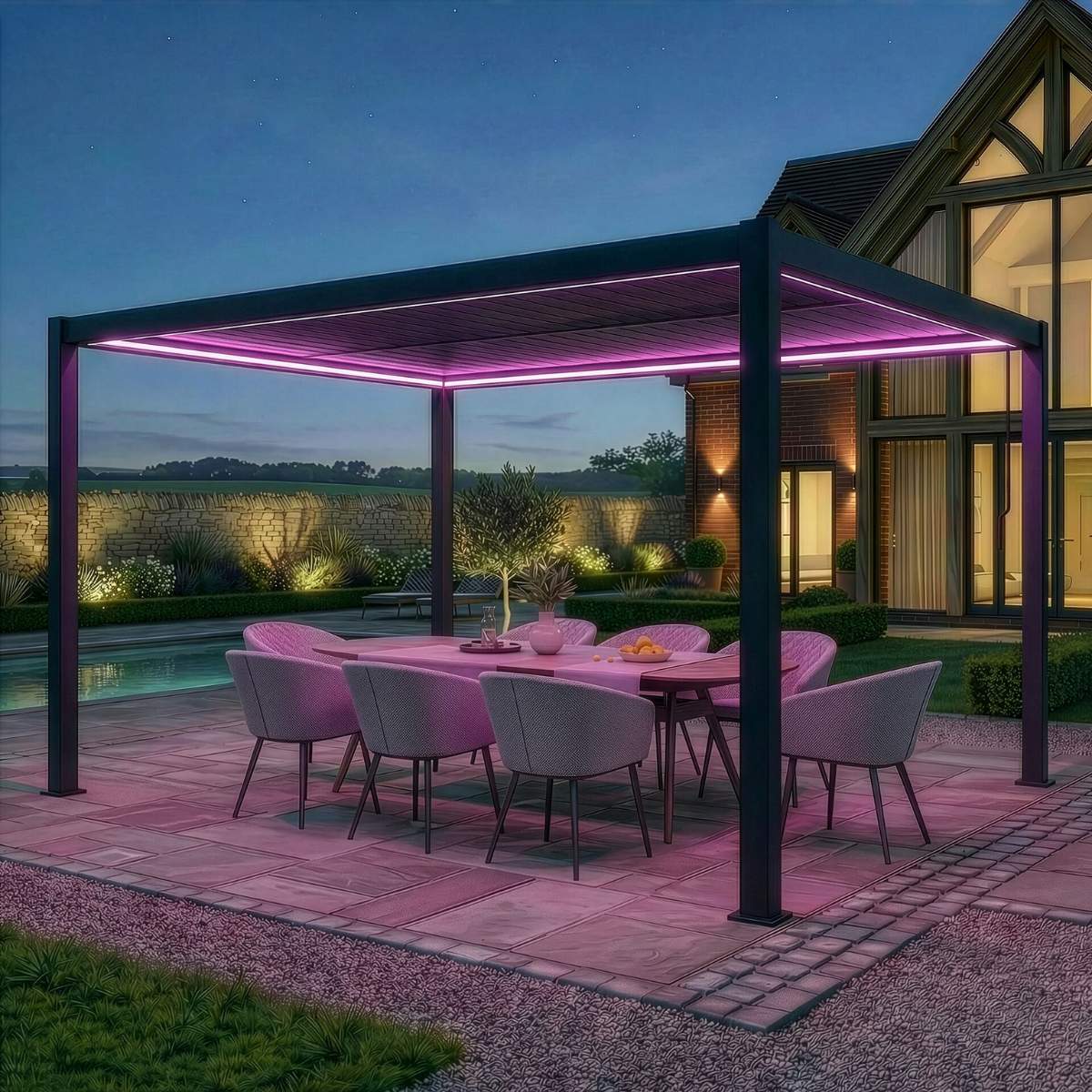 Maze - Como 3m x 4m Aluminium Garden Pergola With LED Lights