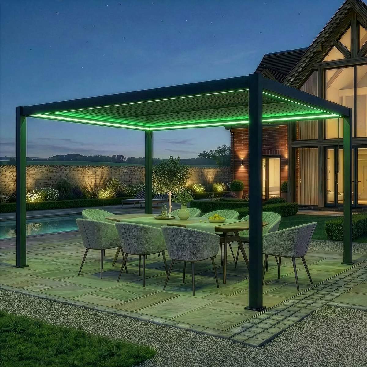 Maze - Como 3m x 4m Aluminium Garden Pergola With LED Lights