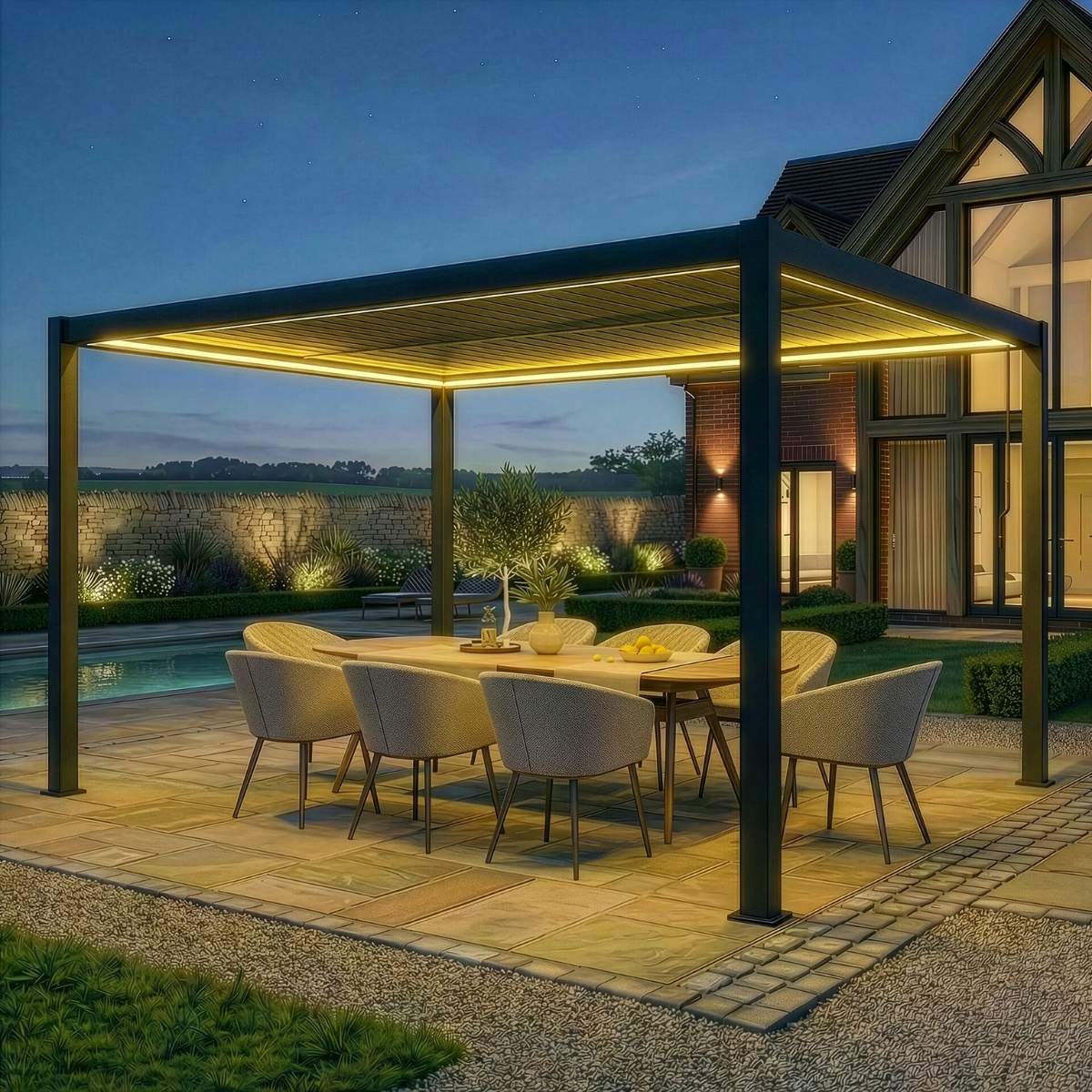 Maze - Como 3m x 4m Aluminium Garden Pergola With LED Lights