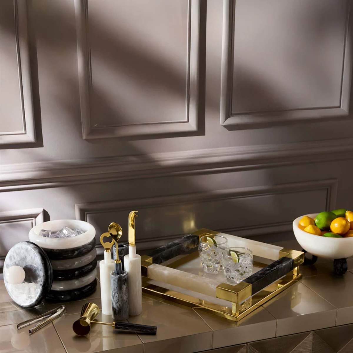 Jonathan Adler Como Black & White Ice Bucket