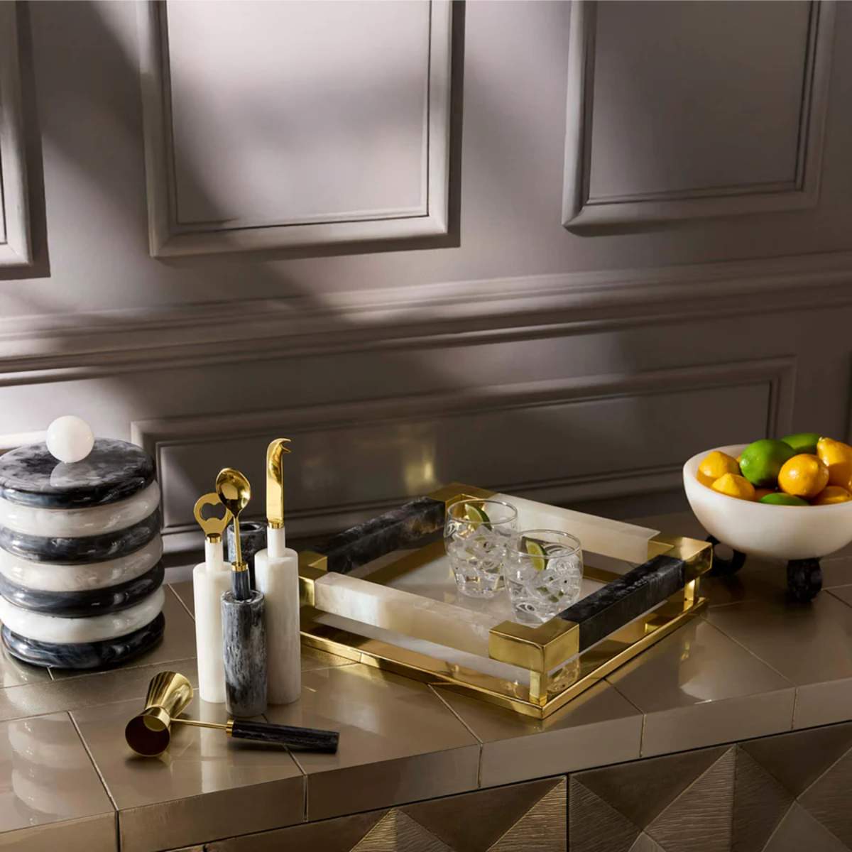 Jonathan Adler Como Black & White Ice Bucket