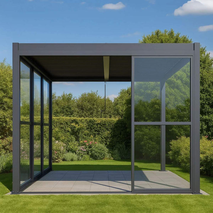 Maze - Como Pergola Sliding Transparent Doors Side - Grey
