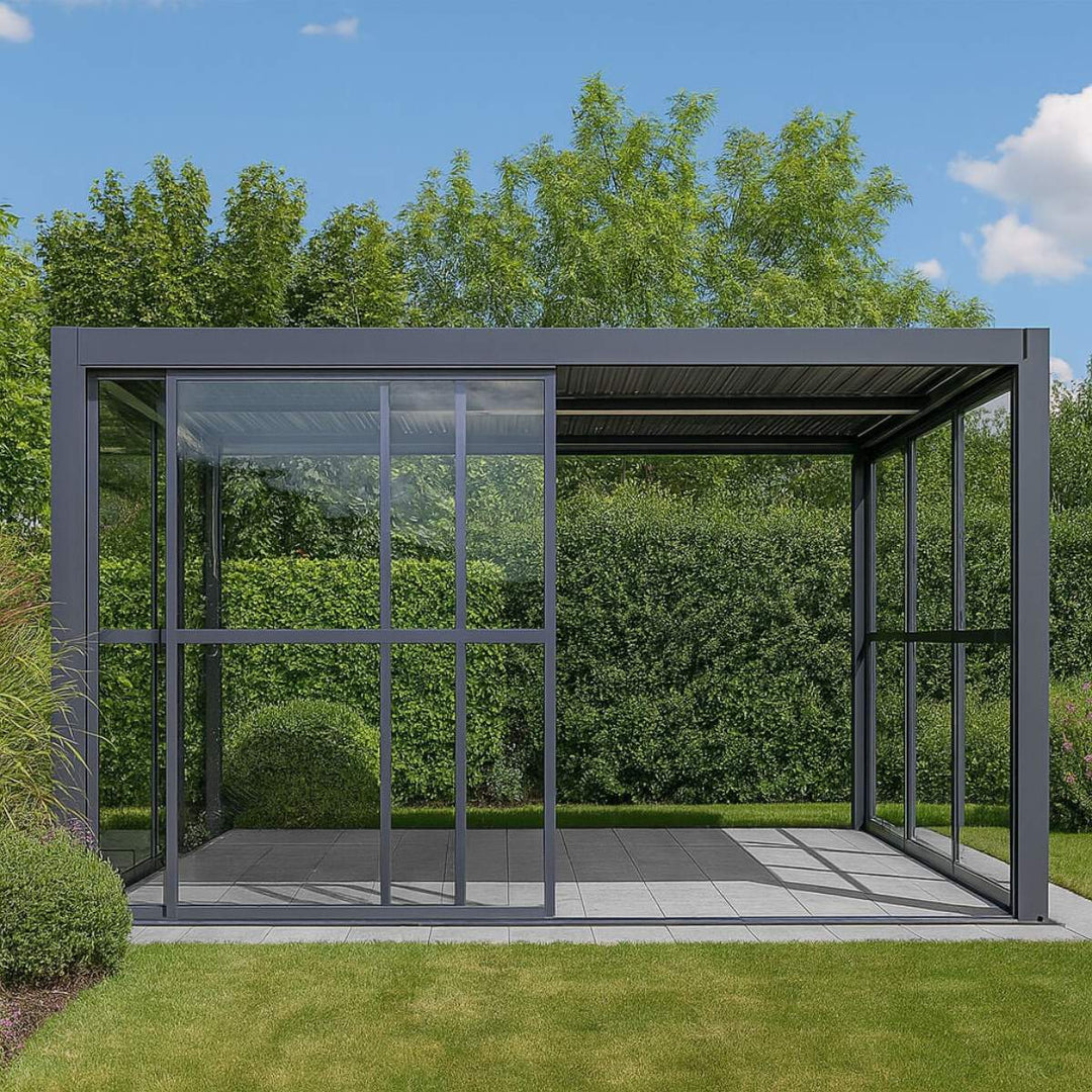Maze - Como Pergola Sliding Transparent Doors Side - Grey