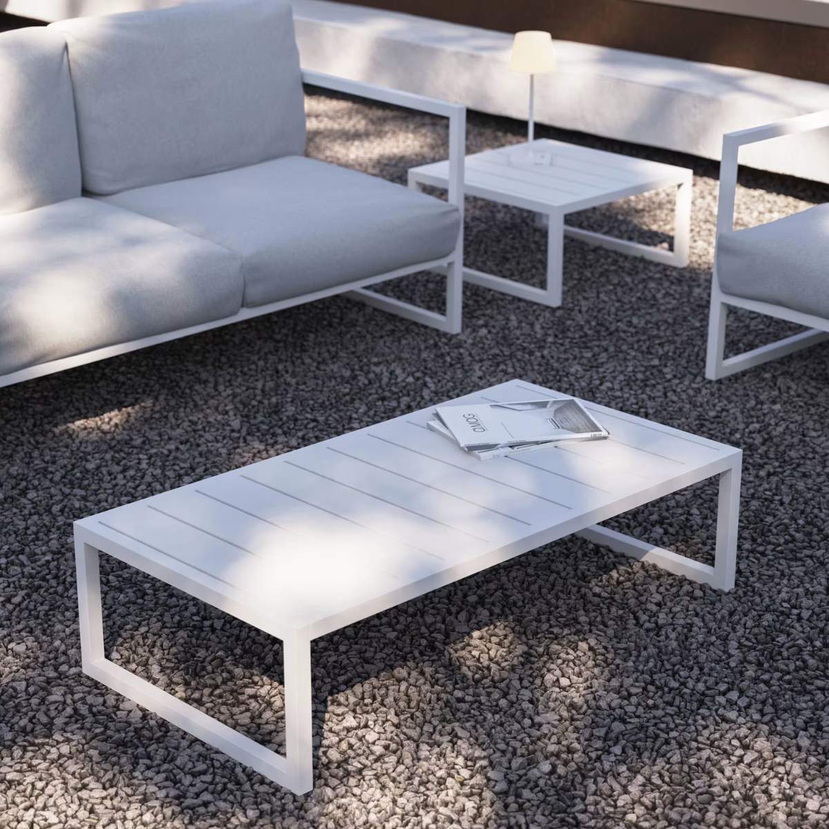 Kave Home Comova 100% outdoor coffee table made from green aluminium, 60 x 114 cm