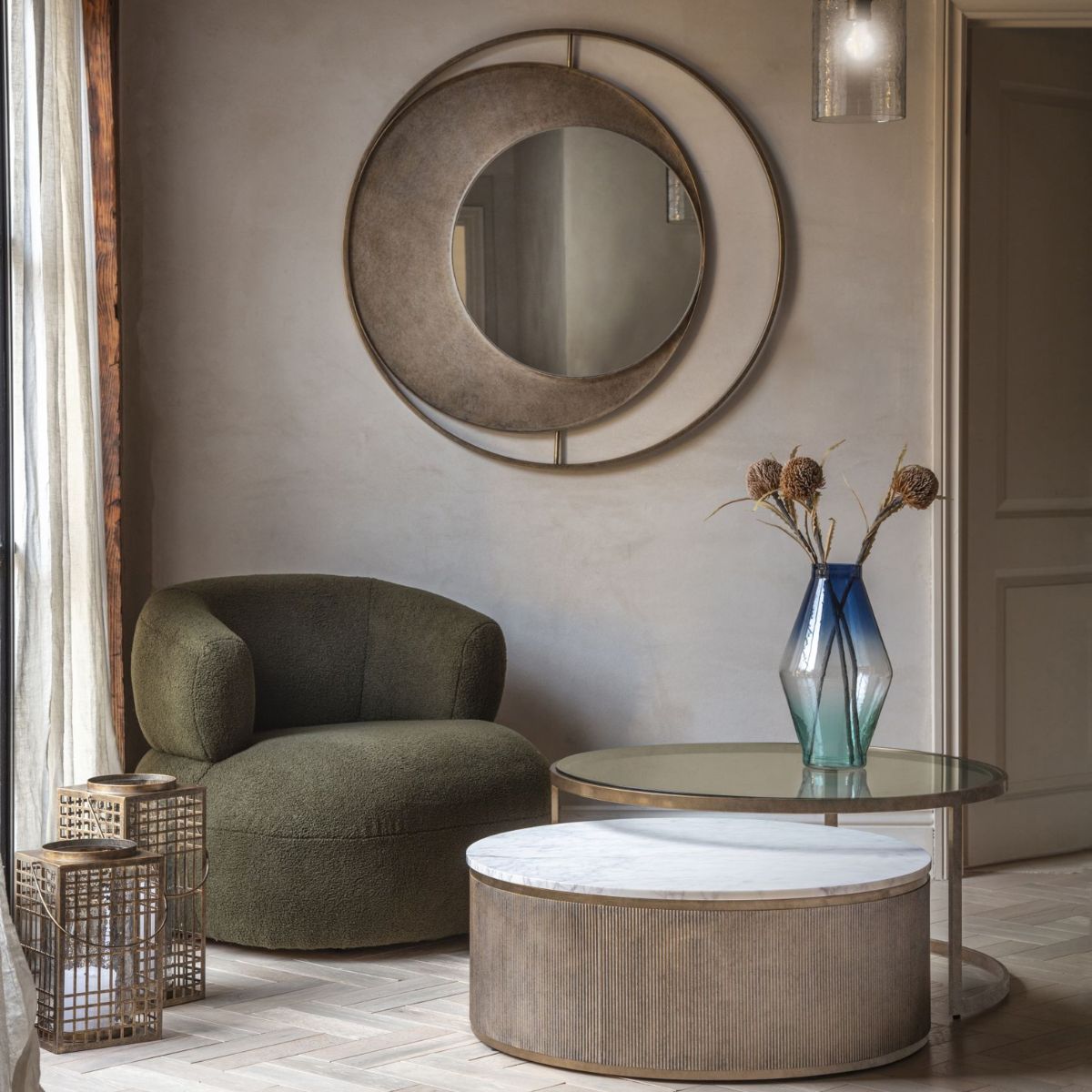 Libra Interiors Concentric Circles Iron Mirror Aged Gold 100cm diameter