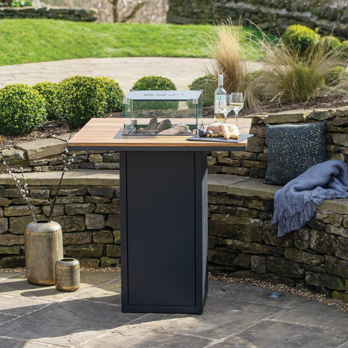 Pacific Lifestyle Cosiloft 100 Black and Teak Fire Pit Bar Table