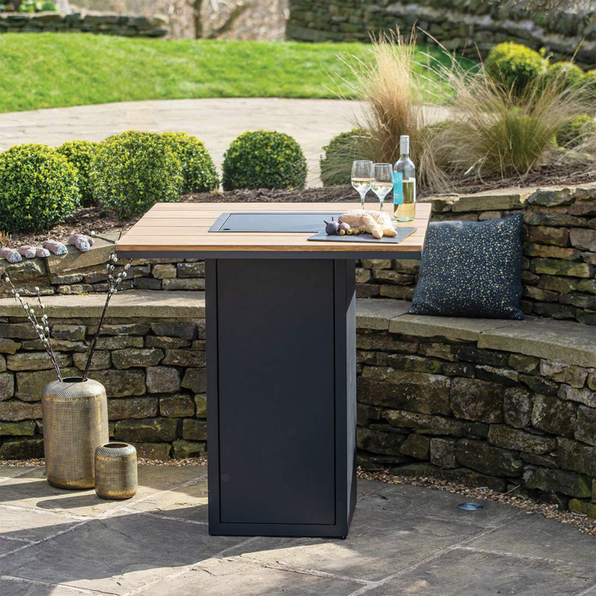 Pacific Lifestyle Cosiloft 100 Black and Teak Fire Pit Bar Table