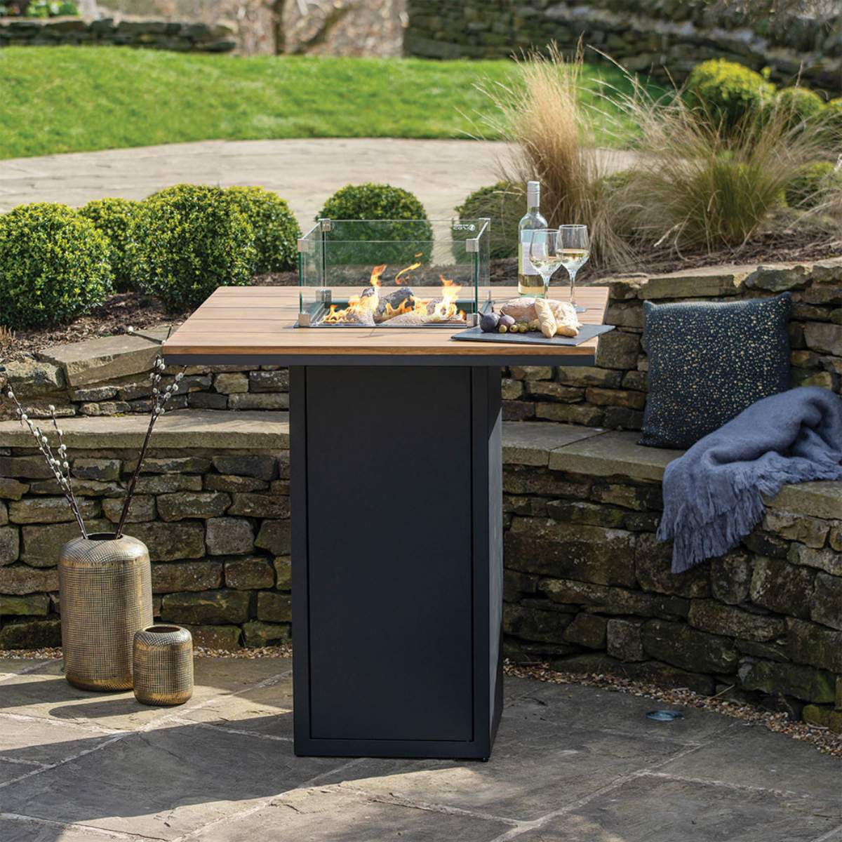 Pacific Lifestyle Cosiloft 100 Black and Teak Fire Pit Bar Table