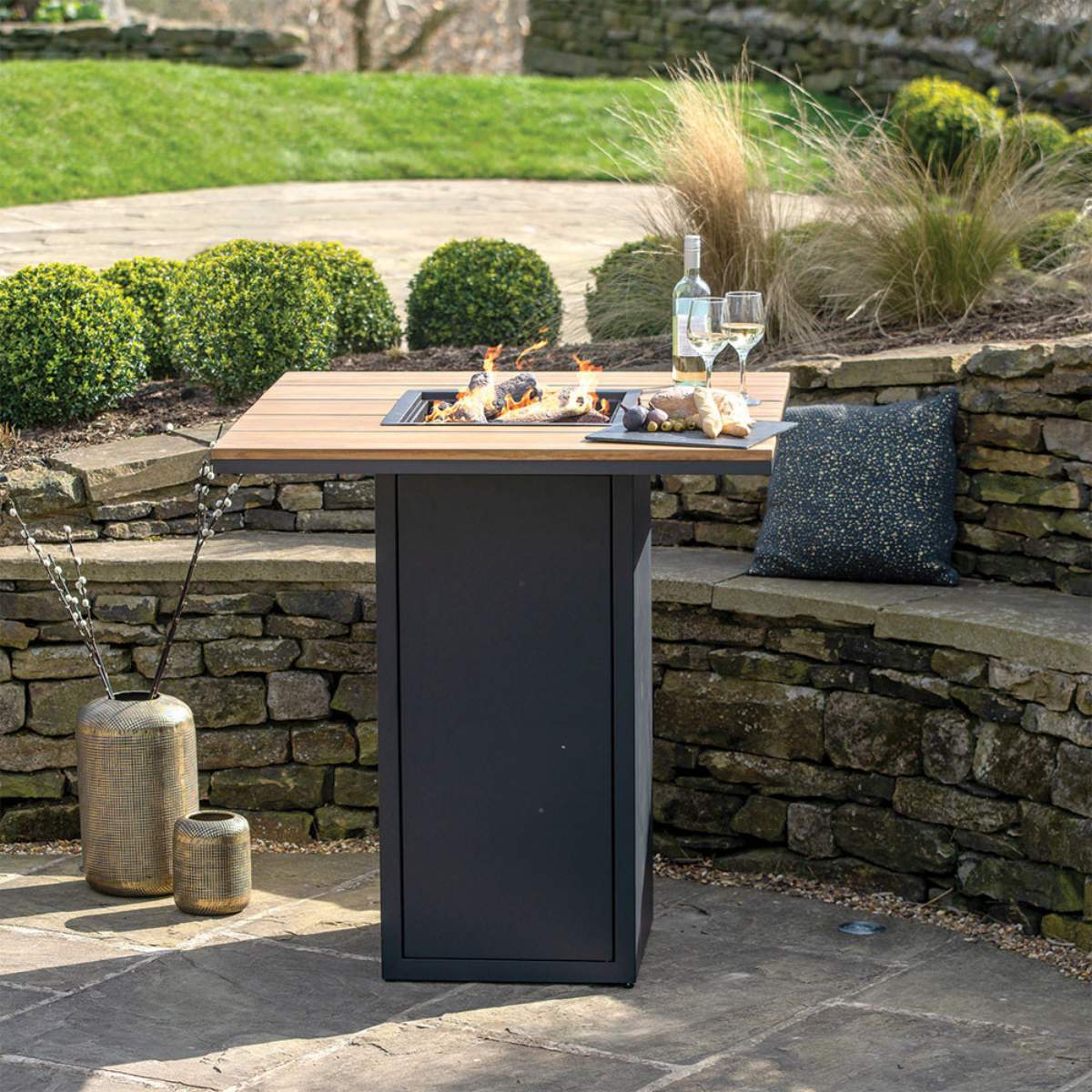 Pacific Lifestyle Cosiloft 100 Black and Teak Fire Pit Bar Table