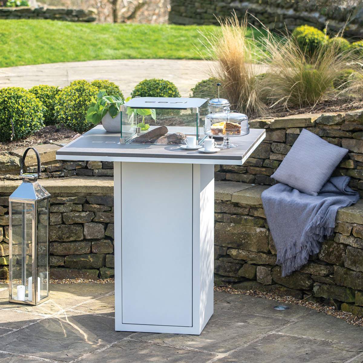 Pacific Lifestyle Cosiloft 100 White And Grey Fire Pit Bar Table