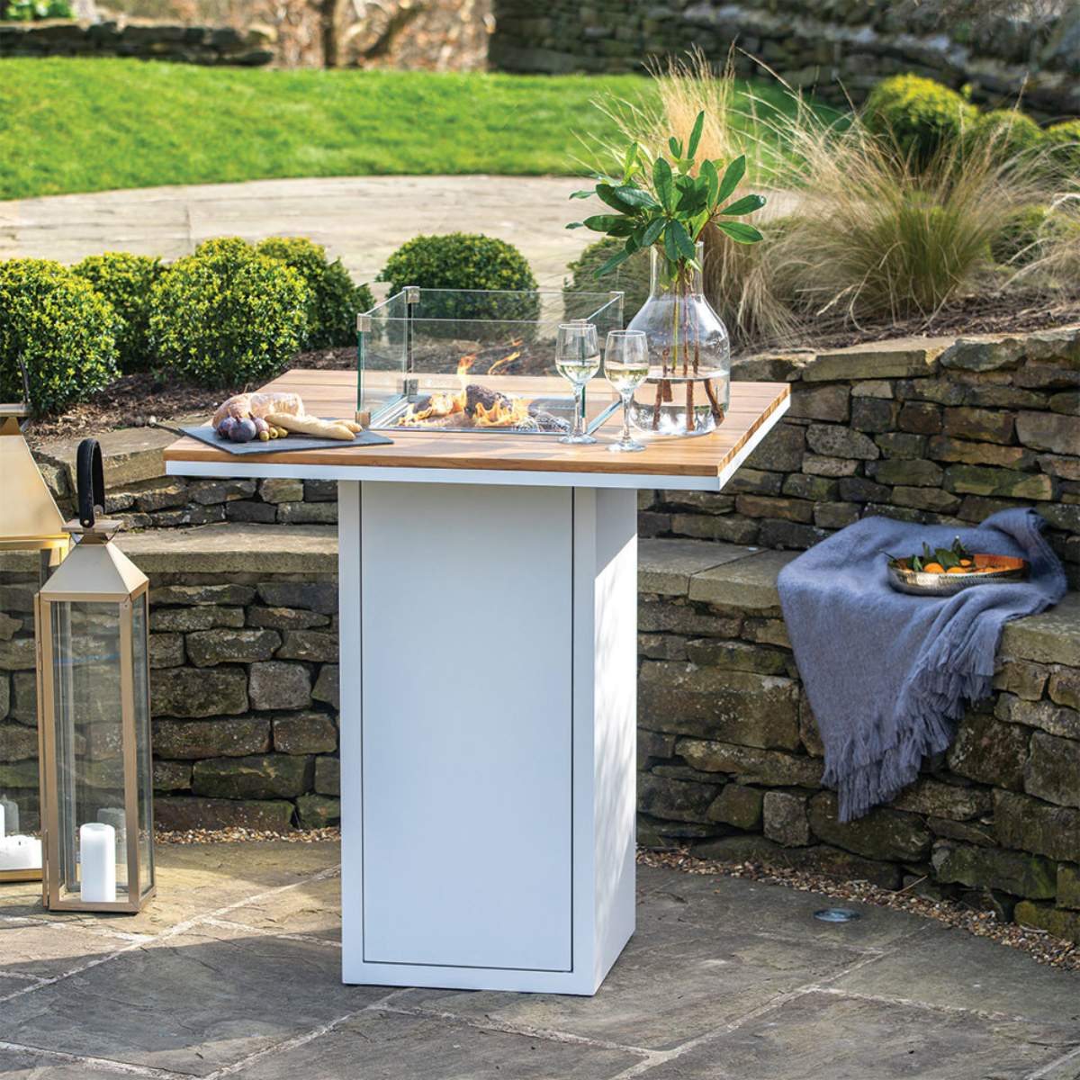 Pacific Lifestyle Cosiloft 100 White and Teak Fire Pit Bar Table