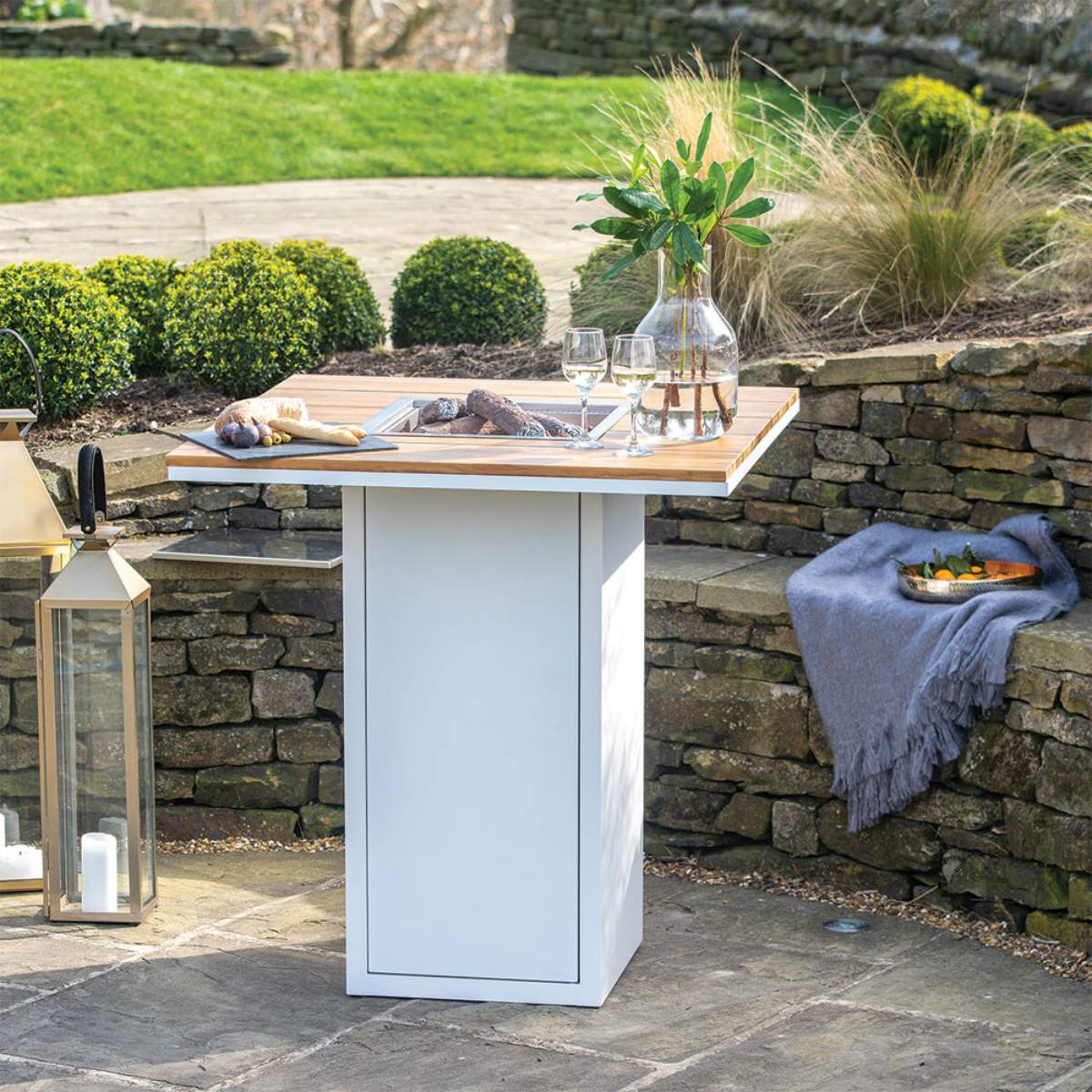 Pacific Lifestyle Cosiloft 100 White and Teak Fire Pit Bar Table